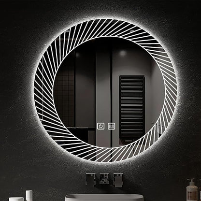 31.5 Inch LED Round Bathroom Mirror, Wall Mounted Multifunction Bathroom Vanity by JSLJDM