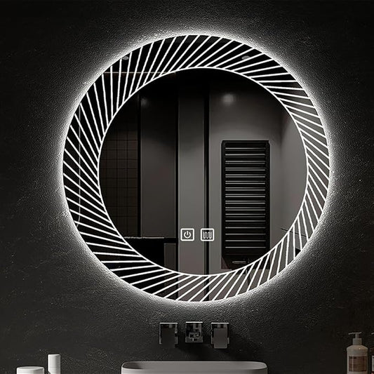 31.5 Inch LED Round Bathroom Mirror, Wall Mounted Multifunction Bathroom Vanity by JSLJDM