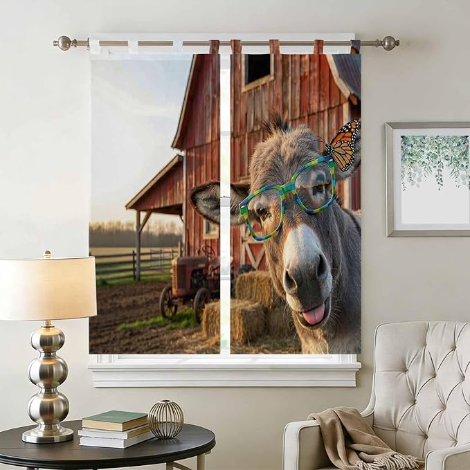 Farm Donkeys Living Room Curtains 84 Inch Length, Window Curtains Tab Top - Image 2