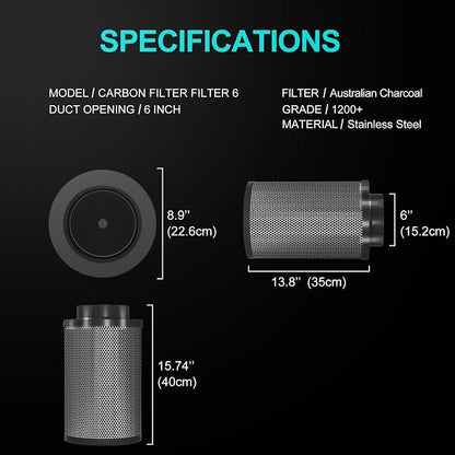 Air Carbon Filter 6 Inch, Smellines Control Removes 3X More Odors Contaminants. - Image 5