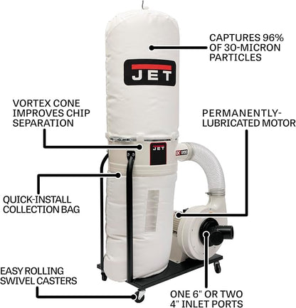 JET Vortex Cone Dust Collector, 30-Micron Bag Filter, 2 HP, 230V 1Ph - Image 2