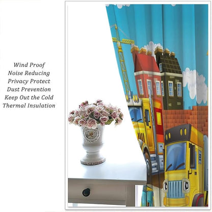 Kids Cartoon Construction Window Curtains, Funny Construction Site Cars and - Image 5