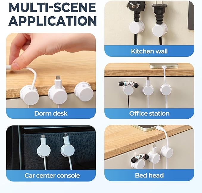 Cord Organizer Holder, Cable Management Cord Holder Organizer, Under Desk Cord Hider, for Home Office Desk Phone Car Wall Desktop Nightstand (White-6PCS)
