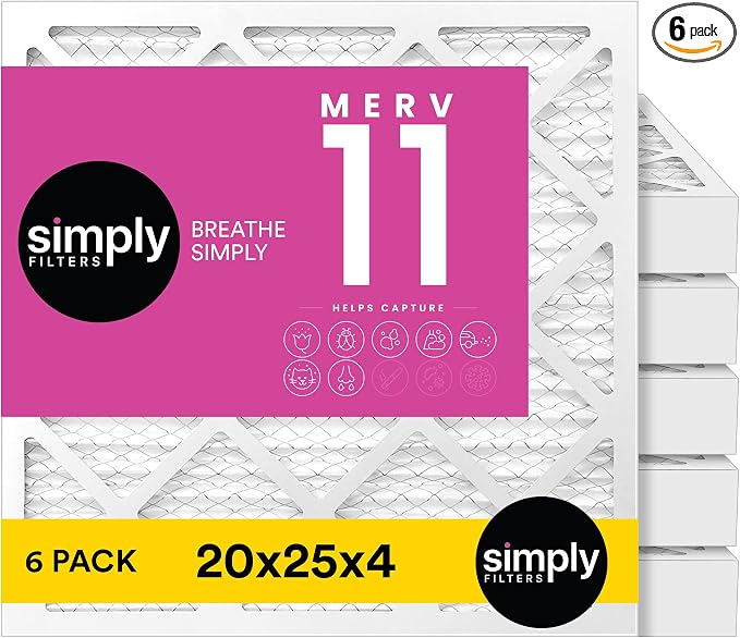 Simply 20x25x4 Air Filter, MERV 11, 6 Pack, Furnace Air Filter by SimplyFilters