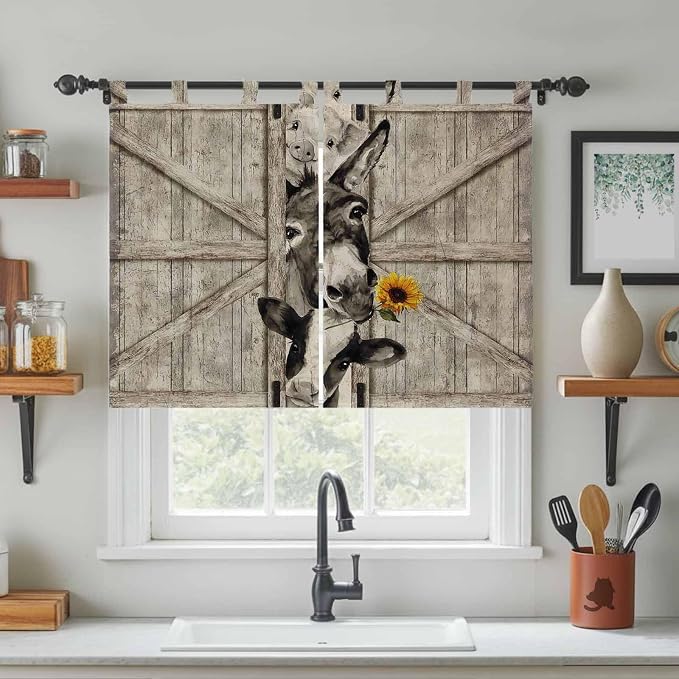 Funny Farm Animals Bedroom Curtains 63 Inch Length, Window Curtains Tab Top - Image 3
