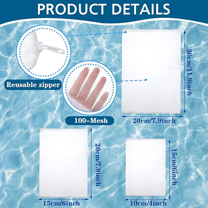 Shappy 15 Pcs 3 Sizes Aquarium Filter Mesh Bags 150 Micrometer Fine Filter Fish - Image 2