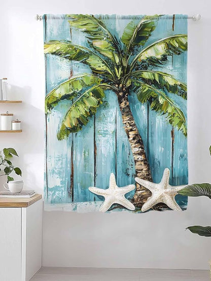 Sheer Curtains 72 Inches Long, Coastal Beach Starfish Semi Sheer Curtains Light - Image 2