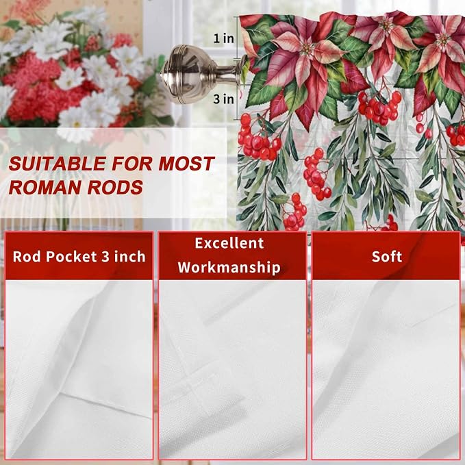 Poinsettia Berry Valance Curtains - Image 9