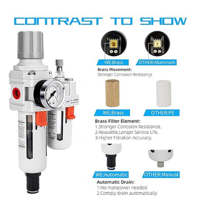 NANPU 1/2" NPT Auto-Drain Air Filter Regulator Lubricator Combo Water/Oil Trap - Image 5