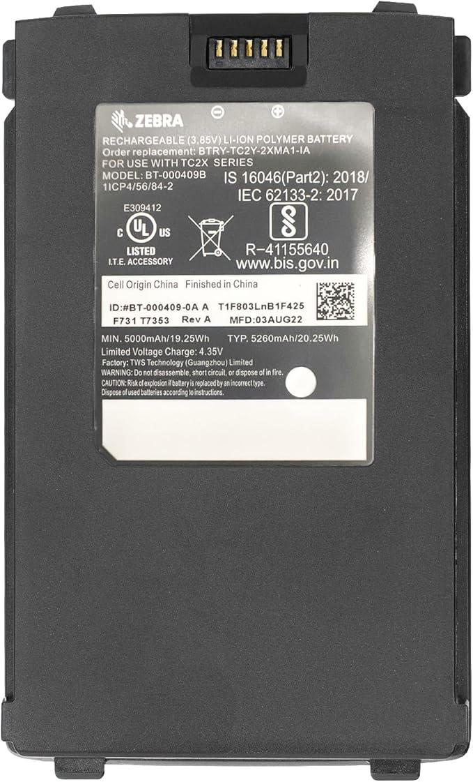 5000mAh Replacement Battery for Zebra TC21 TC26 TC26AK TC210 TC210K Handheld Barcode Scanner BT-000409 BT-000411-08 BT-000409A BTRY-TC2X-1XMA1-01 BTRY-TC2Y-1XMA1-01 BTRY-TC2Y-2XMA1-01