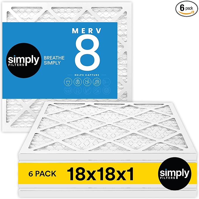 Simply 18x18x1 Air Filter, Merv 8, 6 Pack, by SimplyFilters