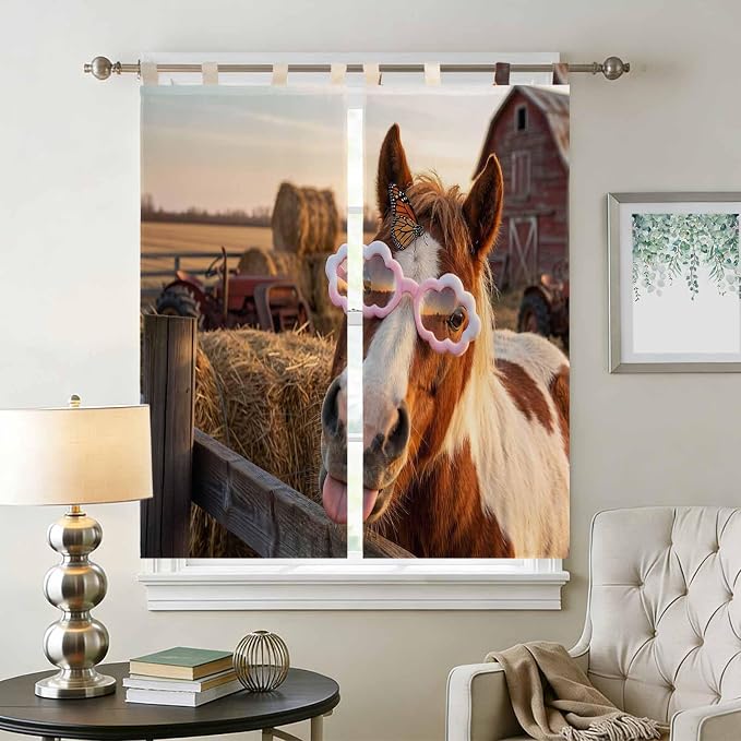 Farm Horses Living Room Curtains 84 Inch Length, Window Curtains Tab Top - Image 2