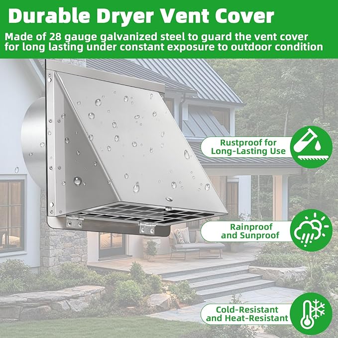 6 Inch Wall Vent with Screen and Damper, 304 Stainless Steel Outdoor Wall - Image 5