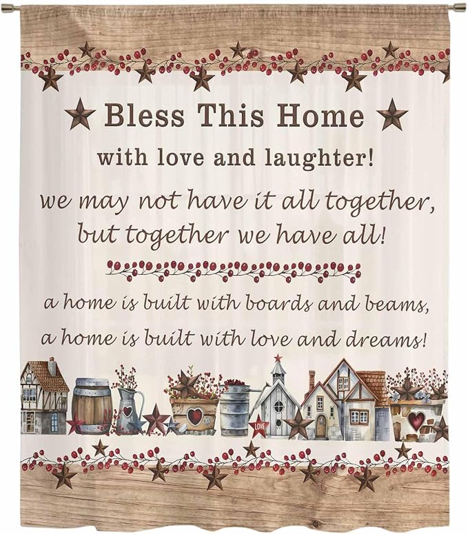 Farmhouse Sheer Curtains 96 Inch Length Country Star Barn Berry Brown Wood - Image 6