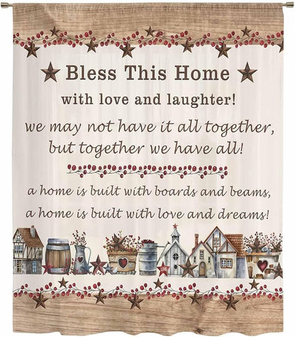 Farmhouse Sheer Curtains 63 Inch Length Country Star Barn Berry Brown Wood - Image 6