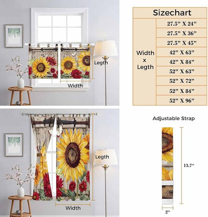 Sunflowers Kitchen Curtains 45 Inch Length, Short Cafe Window Curtains Tab Top - Image 8