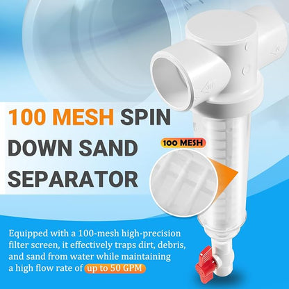 100 Mesh Spin Down Sand Separator/Sediment Water Filter System, 1.5 Inch PVC - Image 2