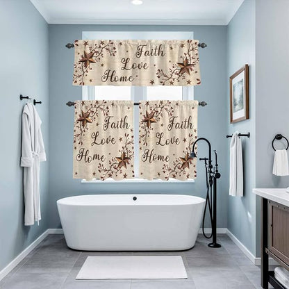 Kitchen Curtains Tiers and Valance Set of 3, Retro Country Stars Rustic - Image 9