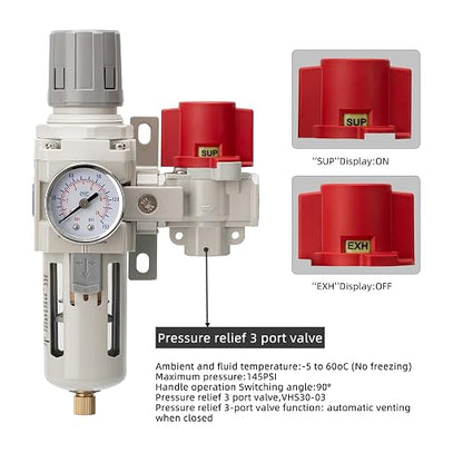 Industrial Air Compressor Filter Regulator Combo 3/8" NPT 0-150 PSI Gauge - Image 6