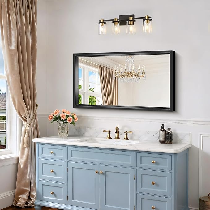 Bathroom Mirrors for Over Sink, 36 x 20 Inch Brushed Black Rectangle Mirror, 0.6" Thickened Deep Frame Wall Mirror, Shatterproof Tempered Glass, Antirust, Horizontally or Vertically