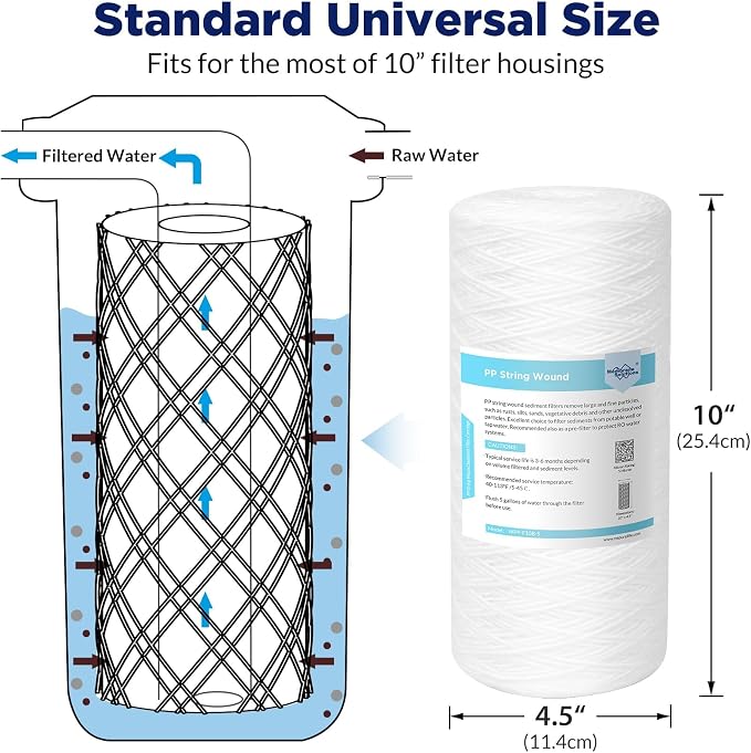 Membrane Solutions 5 Micron 10""x4.5"" String Wound Whole House Water Filter - Image 2