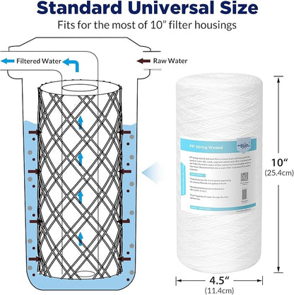 Membrane Solutions 5 Micron 10""x4.5"" String Wound Whole House Water Filter - Image 2
