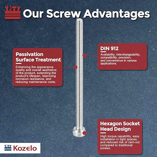 Kozelo 10pcs Socket Head Cap Screws - [M4-0.7 x 70mm] 304 Stainless Steel Allen Socket Drive for Electrical Motor 3D Printing Fan Engine Replacement Use, Silver