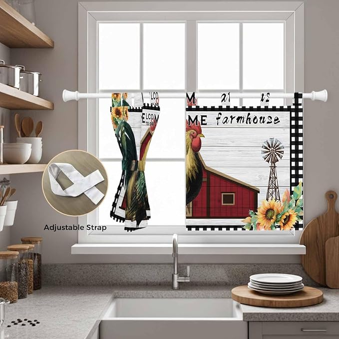 Farmhouse Rooster Kitchen Curtains 36 Inch Length, Small Window Curtains Tab Top - Image 5