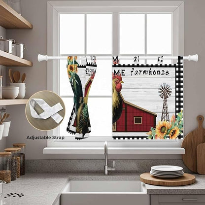 Farmhouse Rooster Kitchen Curtains 36 Inch Length, Small Window Curtains Tab Top - Image 5