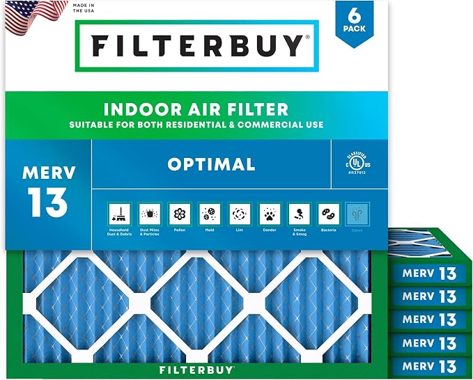 Filterbuy 19x19x1 Air Filter MERV 13 Optimal Smoke & Allergy Defense, by Filterbuy