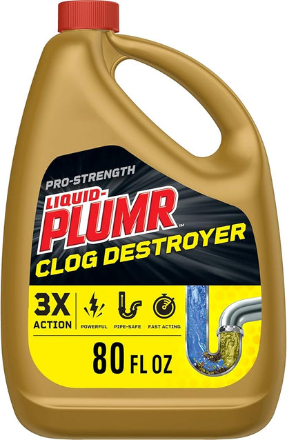 Clorox Liquid-Plumr Pro-Strength Clog Destroyer, Liquid Drain Cleaner, 80 Fluid by Clorox