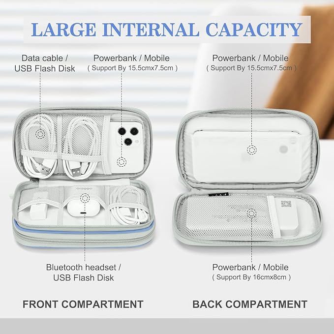FYY Travel Cable Organizer Pouch Electronic Accessories Carry Case Portable Waterproof Double Layers All-in-One Storage Bag for Cord, Charger, Phone, Pattern Blue