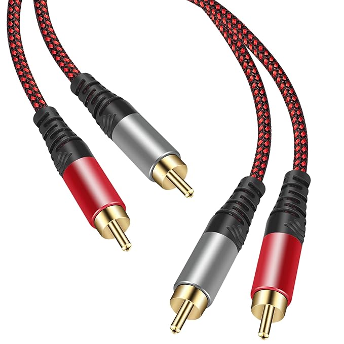 Tiierzon RCA Cable 5Ft,2Rca Male to 2-RCA Male Audio Stereo Subwoofer Cable [Hi-Fi Sound] Nylon-Braided Auxiliary Audio Cord for Home Theater, HDTV, Amplifiers, Hi-Fi Systems,Speakers and etc (5Ft)