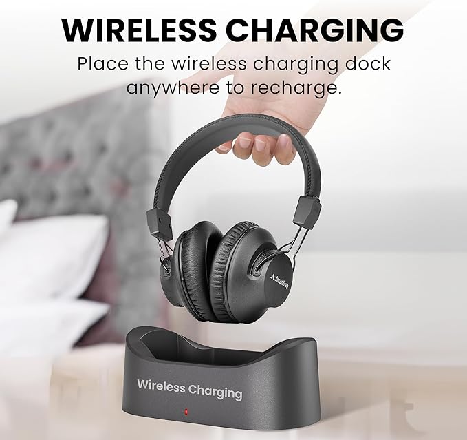 Avantree HT5009 Plus – Wireless TV Headphones for TVs with Optical (TOSLINK) or AUX Audio Output, Clear Voice and Volume Boost, Comfortable Over-Ear Fit, 60H Battery Life, Charging Dock Included
