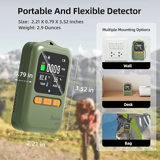 Carbon Monoxide Detectors, Portable CO Detector for Travel, Mini 3-in-1 CO Monitor, Rechargeable Carbon Monoxide Monitor, Temp & Hum Sensor, with Peak Recording Graph, Japan Sensor, with Stand, RV
