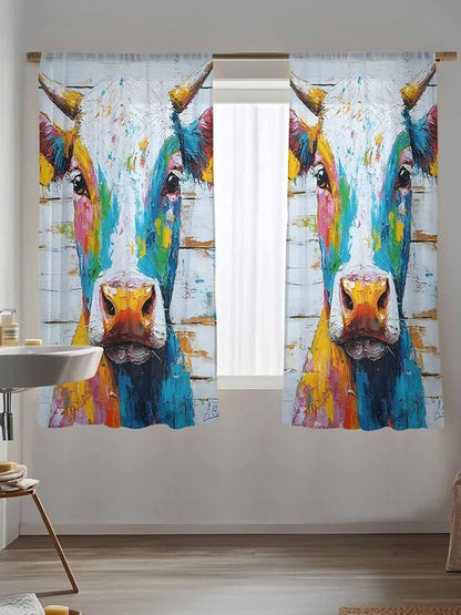 Sheer Curtains 72 Inches Long, Funny Colorful Cow Semi Sheer Curtains Light - Image 5