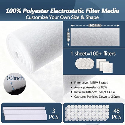MERV 8 Air Vent Filters Kit 20x100 Inch|Cut to Fit Filter Material, High-Grade - Image 3