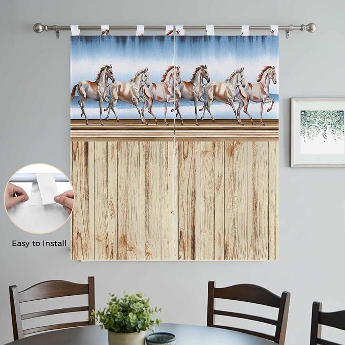 Western Horse Bathroom Curtains 63 Inch Length, Window Curtains Tab Top - Image 4