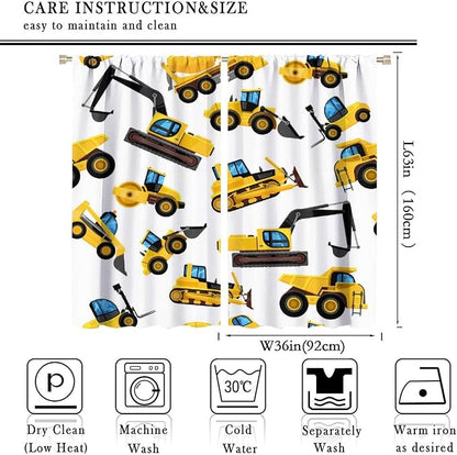 Kids Construction Equipment Window Curtains, Excavator Tractor Tow Truck Rod - Image 4