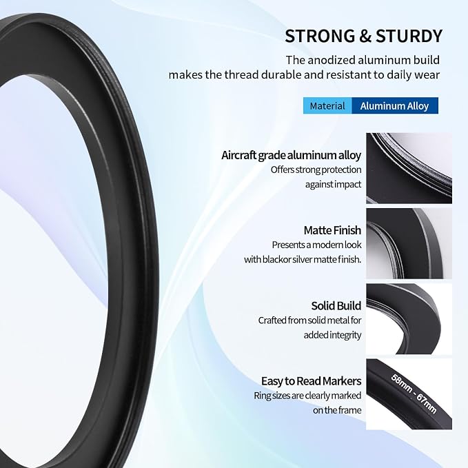 58-67mm Step-Up Ring Adapter, 58mm to 67mm Step Up Filter Ring - Image 5