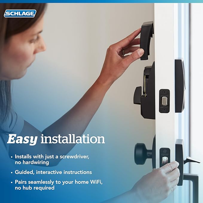 Schlage BE499WB CAM 622 Encode Plus WiFi Deadbolt Smart Lock, Keyless Entry Touchscreen Door Lock with Camelot Trim, Matte Black