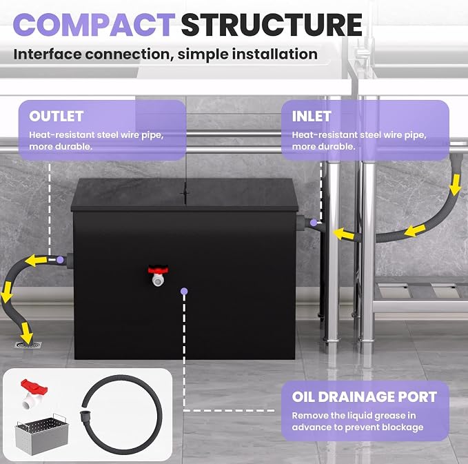 Commercial Grease Trap 40 LBS Carbon Steel Grease Interceptor, 15 GPM Flow Rate - Image 4