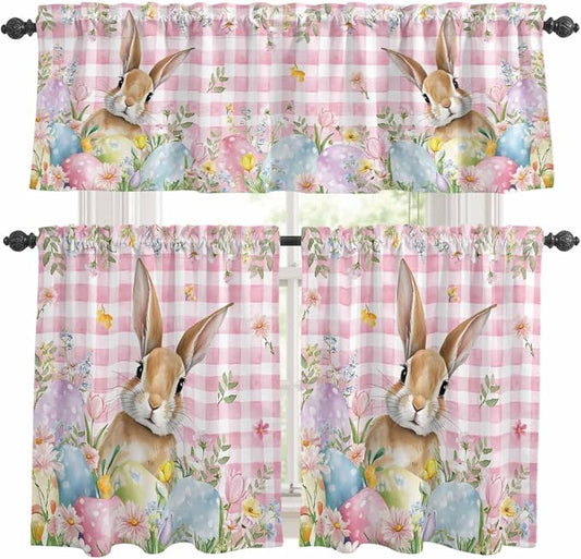 Kitchen Curtains Tiers and Valance Set of 3, Easter Light Filtering Window by Anzona