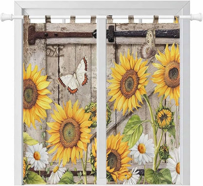 Farmhouse Sunflowers Bathroom Curtains 63 Inch Length, Window Curtains Tab Top by Unknown
