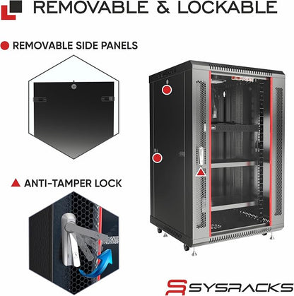Sysracks 18U Wall Mount Server Rack Cabinet, 19” Locking Network Rack, 24” Deep - Image 6