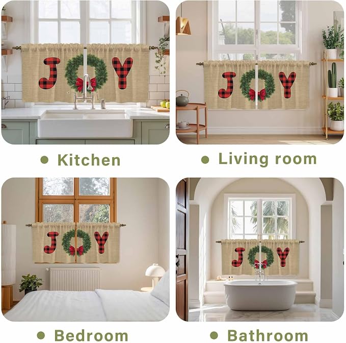 Red Green Christmas Kitchen Tier Curtains 36 Inch Long 2 Panel Set, Rod Pocket - Image 8