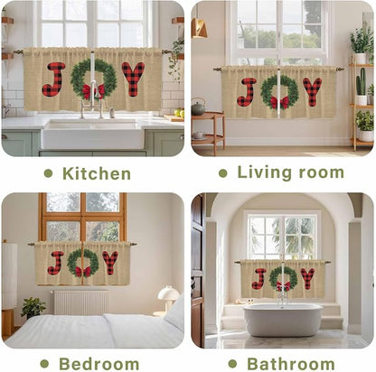 Red Green Christmas Kitchen Tier Curtains 36 Inch Long 2 Panel Set, Rod Pocket - Image 8