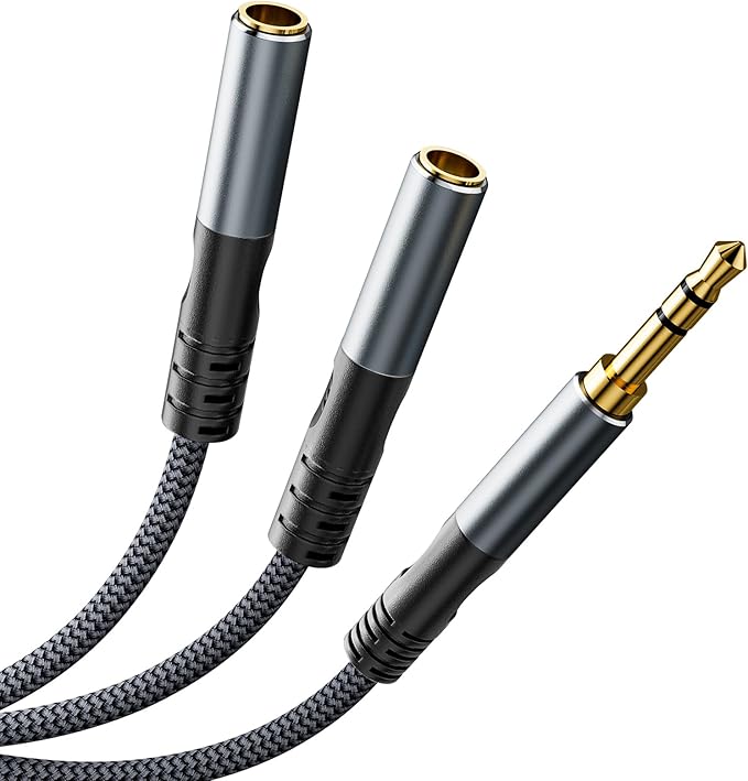 JOMLEY Headphone Splitter 1.6ft(0.5m), Audio Splitter 3.5mm 1 Male to 2 Female Adapter, Nylon-Braided 3.5mm Dual Headphone Jack Extension Cable for Headset, Smartphone, Tablet, Laptop