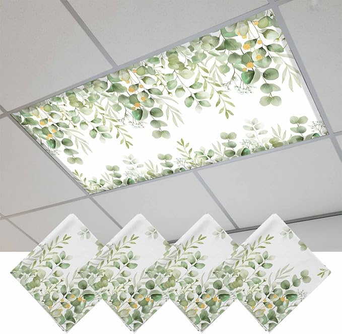 Fluorescent Light Covers for Ceiling Lights Sage Green Eucalyptus Leaves by Home+L6