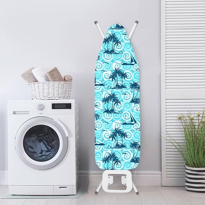 ZCFYGDX 15" x 48" Ironing Board Cover Scorch Resistant,Wear & Soil Resistant Covers, Easy Installation Elastic Edges 3 Fasteners,Lightweight & Breathable Coconut Tree Sailboat Print Size-M